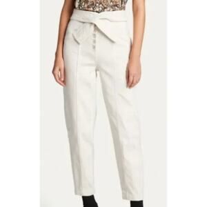 Ulla Johnson Otto Belted High Rise Waist Tie Cream Beige Jeans 6 Small